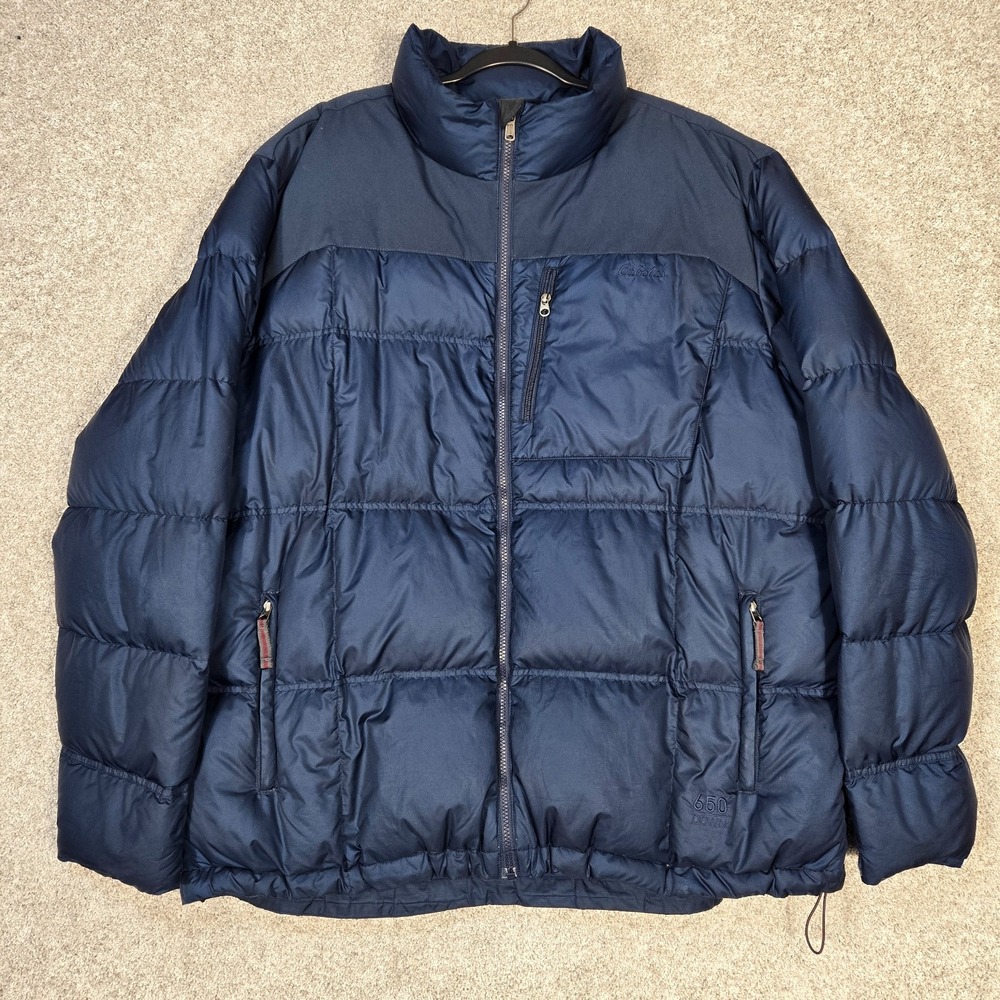 Cabelas Mens 650 Down Puffer Jacket Blue coat mens 3XLT tall